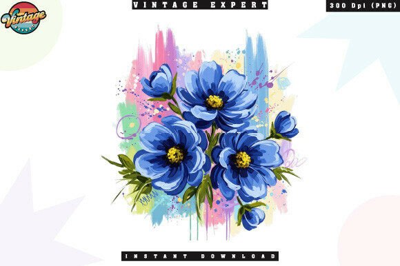 Download Blue Flowers Modern Brush Stroke PNG - Modern brush Collection